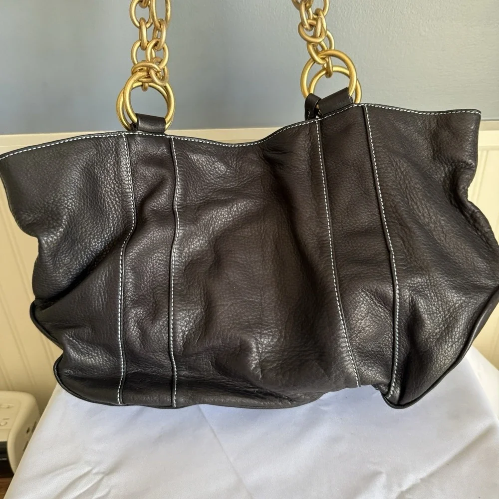 VINTAGE JUICY COUTURE Black Leather Hobo Tote Shoulder Bag Handbag Purse Dustbag